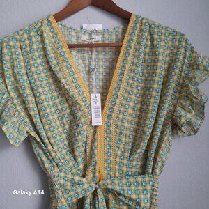 Max Studios yellow and blue patterned blouse size: Small